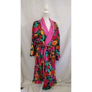 Vintage Victoria's Secret Gold Label Robe Satin Floral Outer Terry Cloth Lining